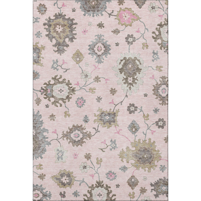 9' X 12' Floral Medallion Washable Area Rug With UV Protection - Pink