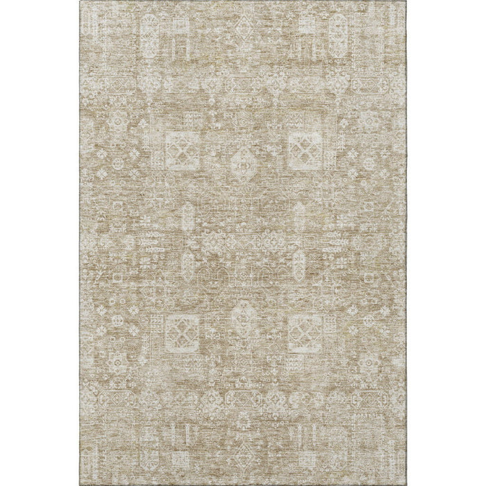 8' X 10' Floral Washable Area Rug Polyester With UV Protection - Beige / Ivory