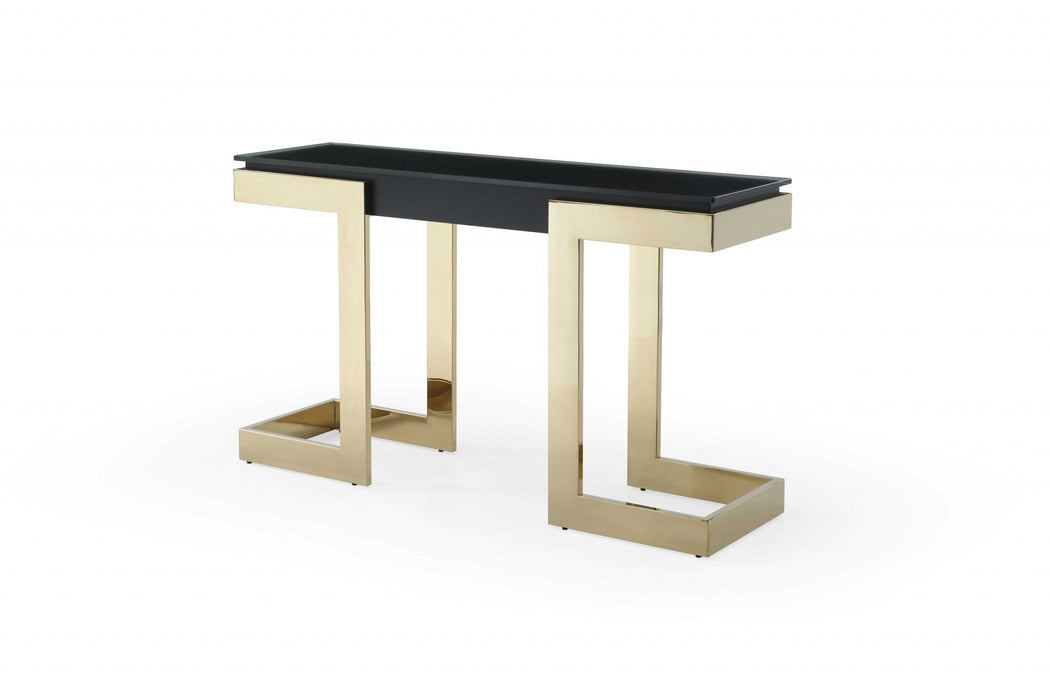 Glass Pedestal Console Table - Black And Gold
