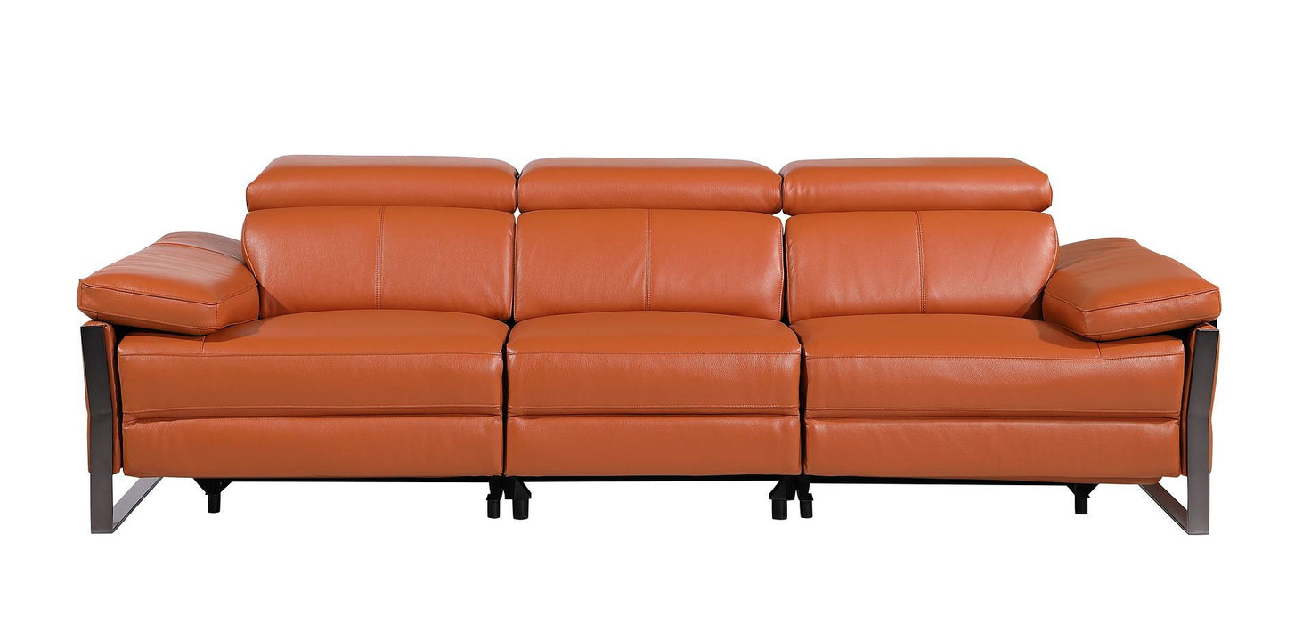 Top Grain Leather Reclining Metal USB Sofa (720329) - Camel