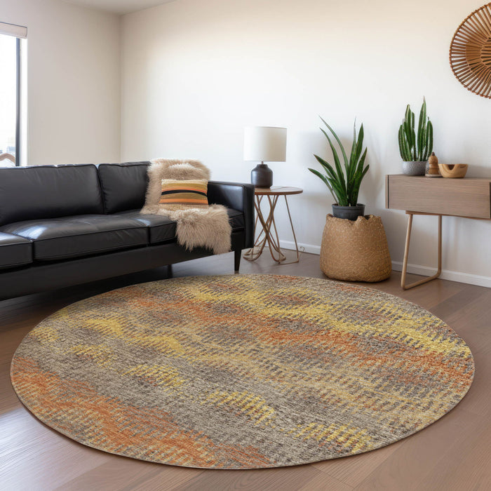 8' Abstract Washable Round Rug With UV Protection - Burnt Sienna