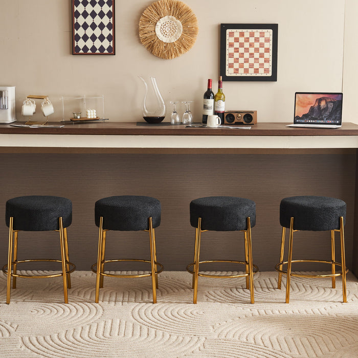 Set of 2 Giga contemporary round upholstered bar stools with wooden legs, ideal for kitchens, coffee shops, and bar areas.