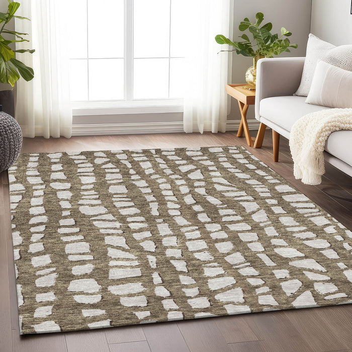 10' X 14' Cobblestone Washable Area Rug With UV Protection - Brown And Ivory