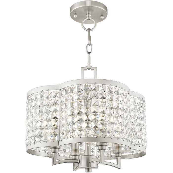 14" Four Light Dimmable Chandelier With Shades - Nickel