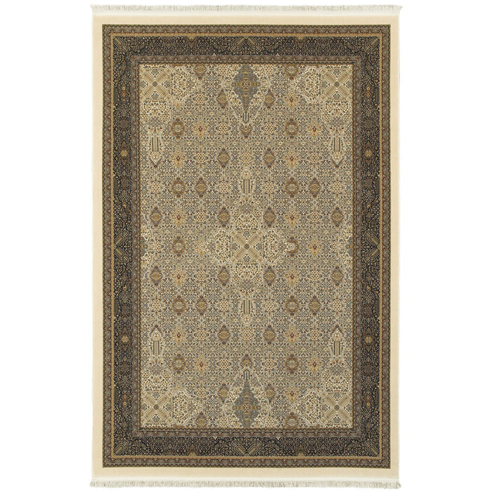 5' X 8' Medallion Area Rug With Fringe (574458) - Ivory / Dark Blue