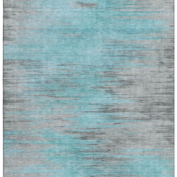 10' X 14' Abstract Washable Area Rug With UV Protection - Teal And Gray
