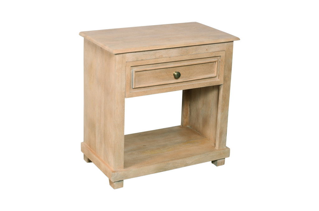 28" Solid Wood Distressed One Drawer Nightstand - Beige