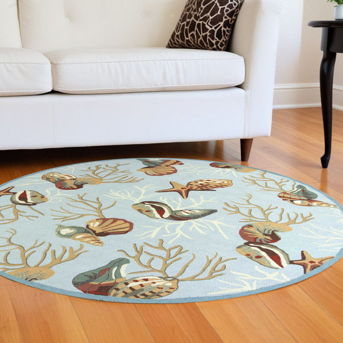 7' Round Indoor Area Rug - Blue Shells And Corals