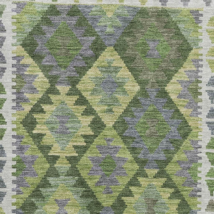 10' X 14' Tribal Washable Area Rug With UV Protection (707953) - Olive Green / Ivory