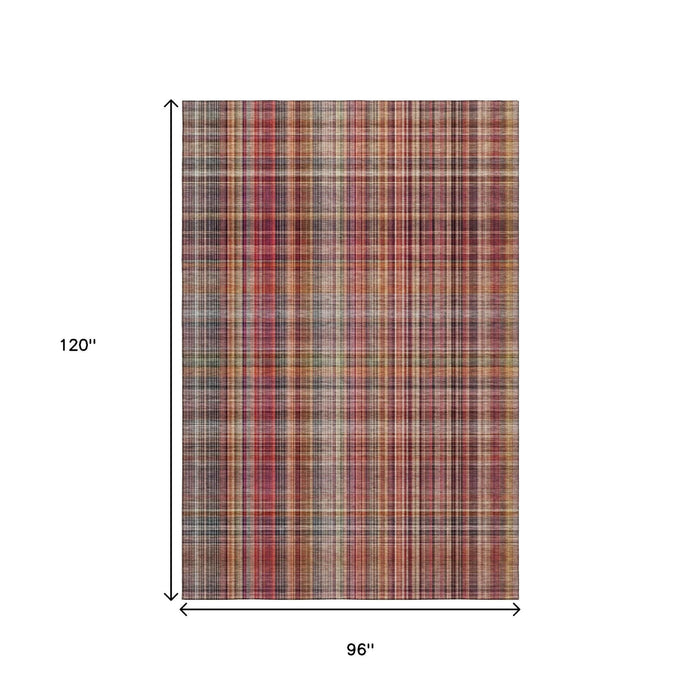 8' X 10' Plaid Washable Area Rug With UV Protection (648296) - Red / Ivory / Gold