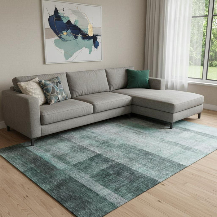 8' X 10' Abstract Washable Area Rug With UV Protection (649658) - Teal / Ivory