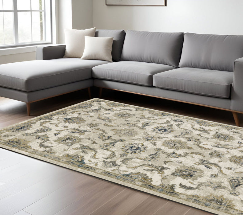 8' x 10' Oriental Power Loom Stain Resistant Area Rug - Beige Gold Blue And Gray