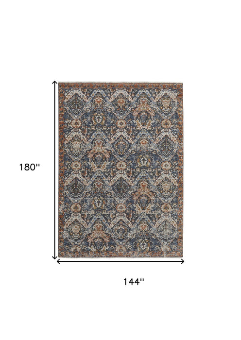 12' x 15' Floral Power Loom Area Rug With Fringe - Blue Orange And Ivory