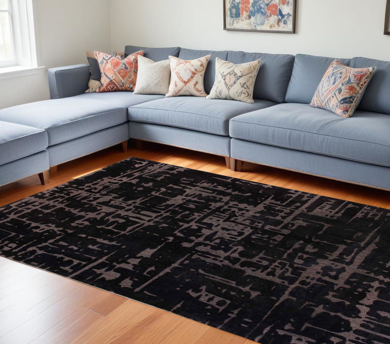 9' X 13' Abstract Washable Area Rug (548686) - Black / Gray