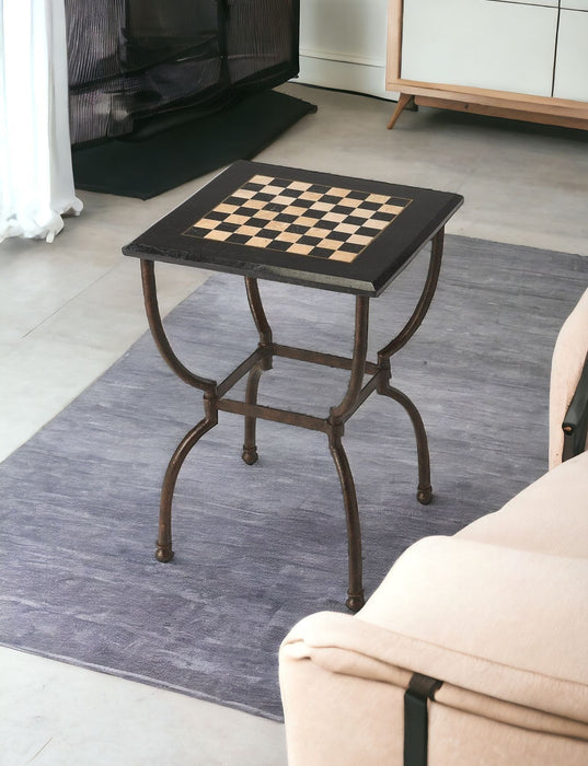 Stone And Metal Square Coffee Table - Black