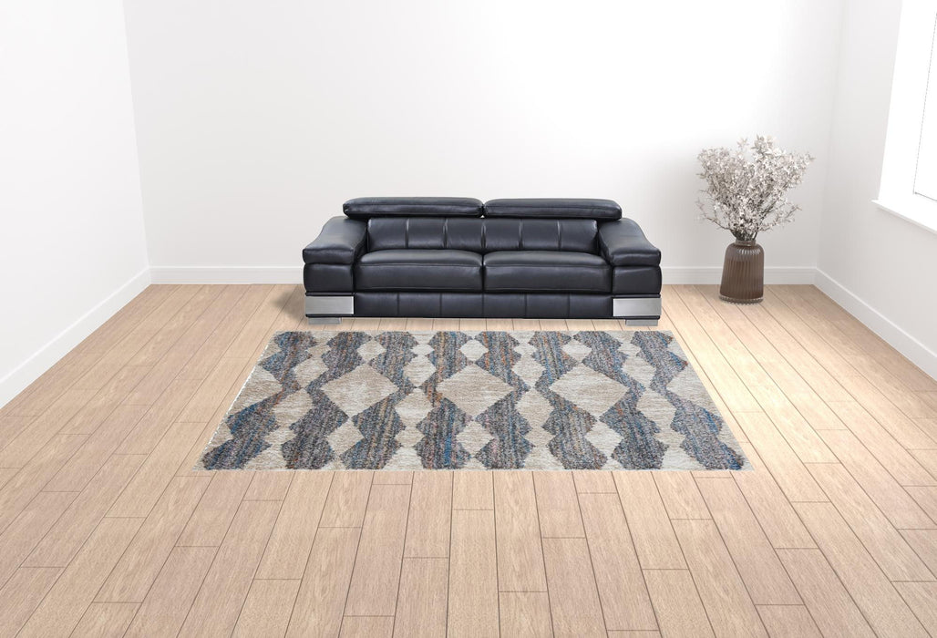 9' x 12' Chevron Power Loom Stain Resistant Area Rug - Tan Ivory And Blue