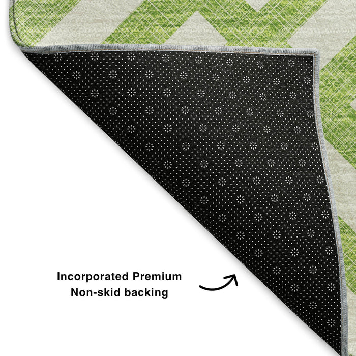 10' X 14' Geometric Washable Area Rug With UV Protection (652377) - Lime Green / Ivory