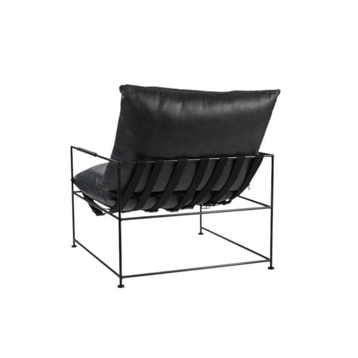 28" Modern Genuine Leather Distressed Arm Chair - Black