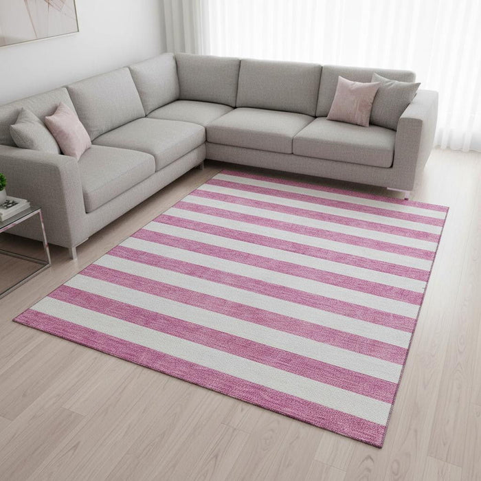 9' X 12' Striped Washable Area Rug With UV Protection (647637) - Pink / Ivory