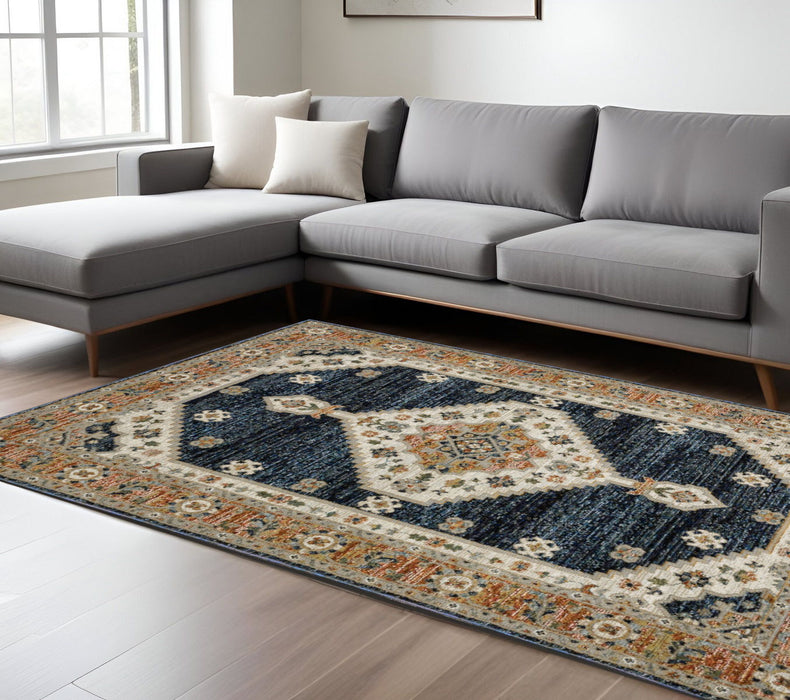 9' X 12' Medallion Area Rug - Blue And Orange