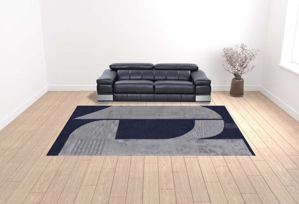 10' x 14' Wool Geometric Tufted Handmade Area Rug - Silver And Blue