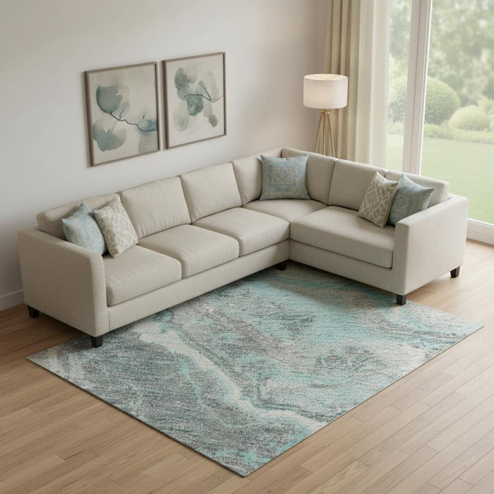 10' X 14' Abstract Washable Area Rug With UV Protection (697872) - Teal / Gray / Silver