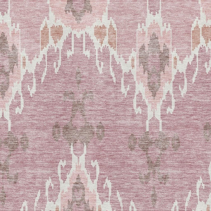 10' X 14' Ikat Washable Area Rug With UV Protection - Blush And Ivory