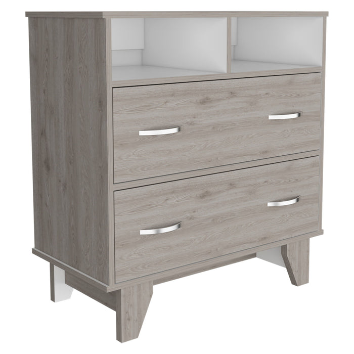 Two Drawer Dresser With Open Shelving - Light Gray