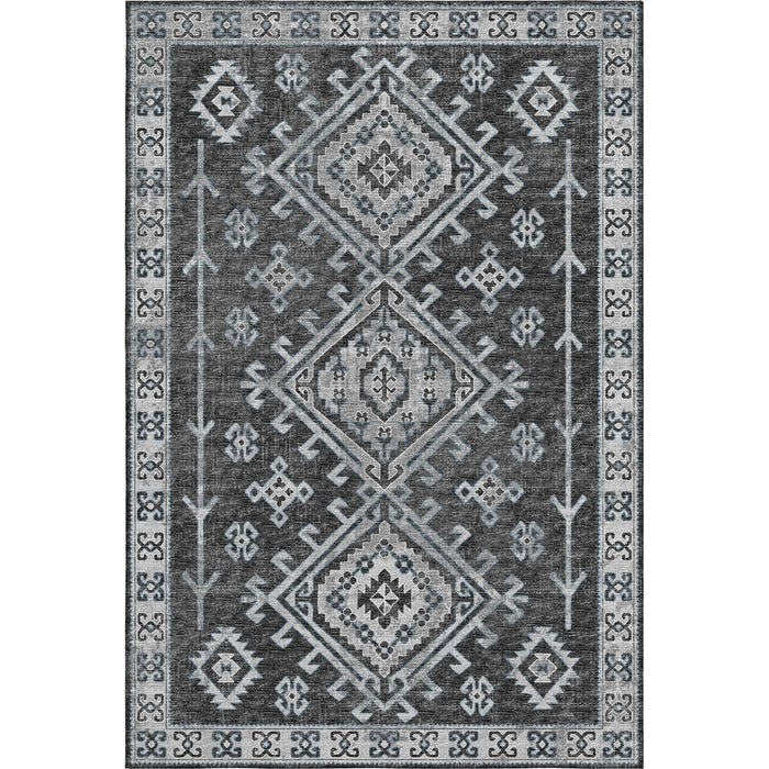 8' X 10' Geometric Washable Area Rug With UV Protection - Graphite And Charcoal