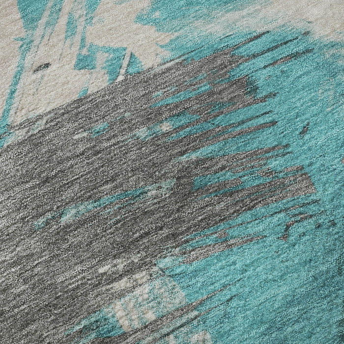 10' X 14' Abstract Washable Area Rug With UV Protection (697926) - Teal / Beige / Ivory