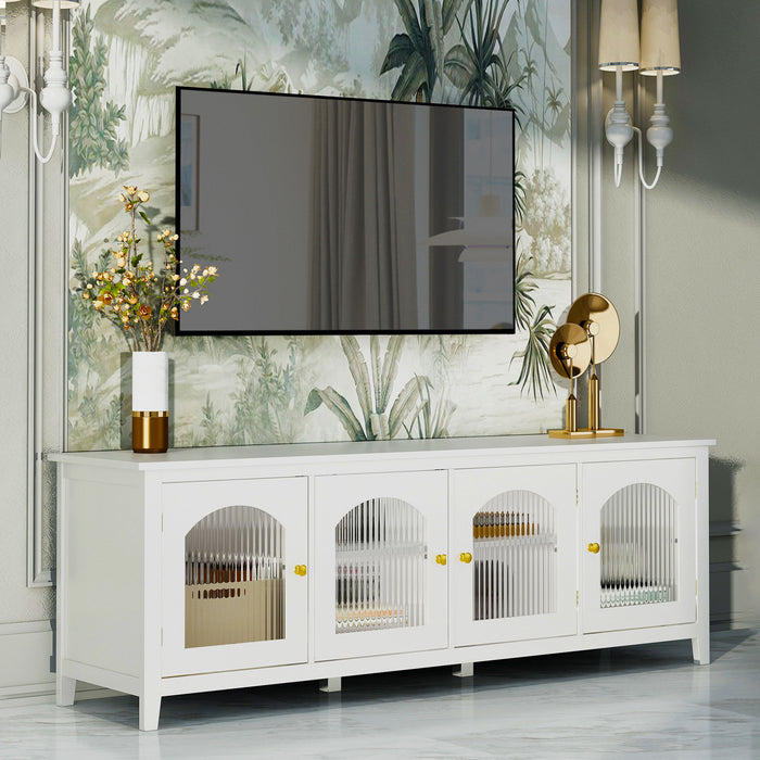 Giga stylish TV cabinet and media console with solid wood frame, glass door, metal handle, designed for entertainment setup.