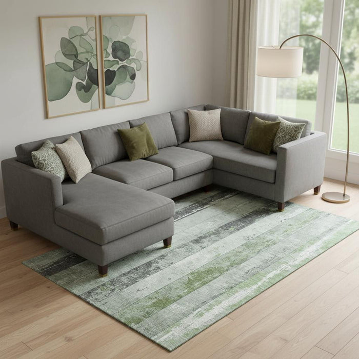 10' X 14' Striped Washable Area Rug With UV Protection (706289) - Artichoke Green / Gray