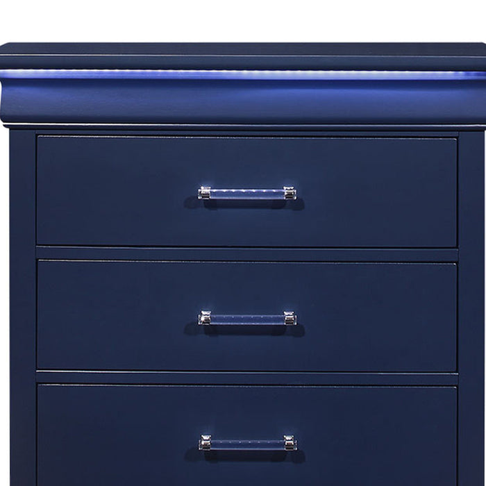 Solid Wood Five Drawer Chest With Led Lighting - Blue