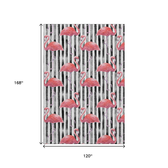 10' X 14' Geometric Washable Area Rug With UV Protection (646361) - Pink / Black / White