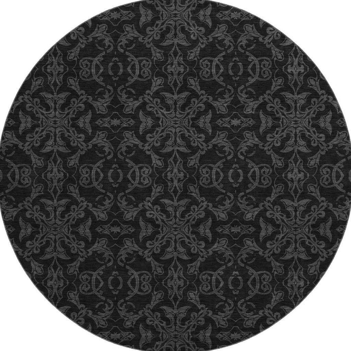 8' Medallion Washable Round Rug With UV Protection - Gray And Charcoal