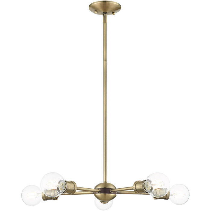 11" Five Light Dimmable Chandelier With Shades - Antiqued Brass