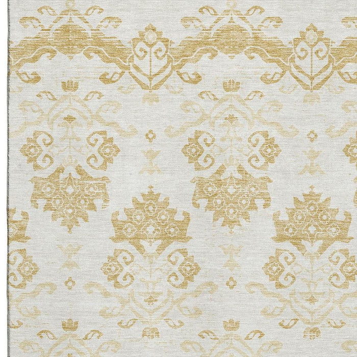 9' X 12' Medallion Washable Area Rug With UV Protection - Gold And Beige
