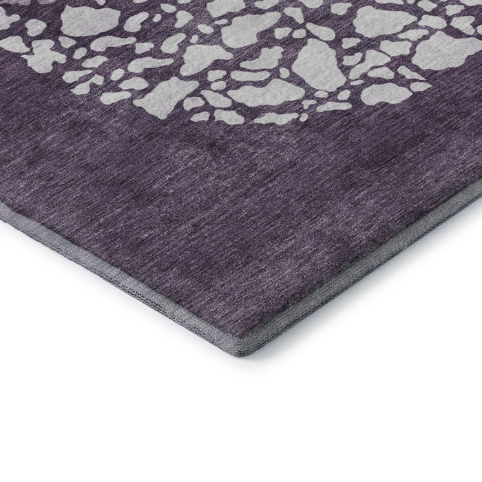 10' X 14' Abstract Washable Area Rug With UV Protection (653584) - Eggplant / Ivory