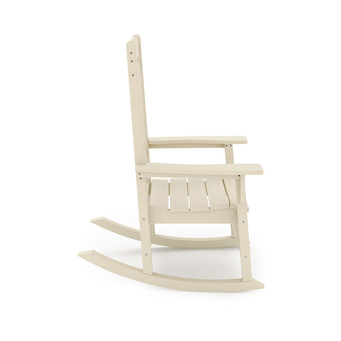 Giga traditional porch rocker chair made of durable HDPE poly lumber, perfect for porch, patio, and garden relaxation.