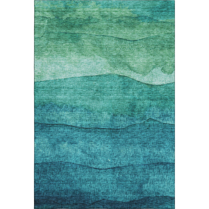 10' X 14' Striped Washable Area Rug With UV Protection (697596) - Teal / Green