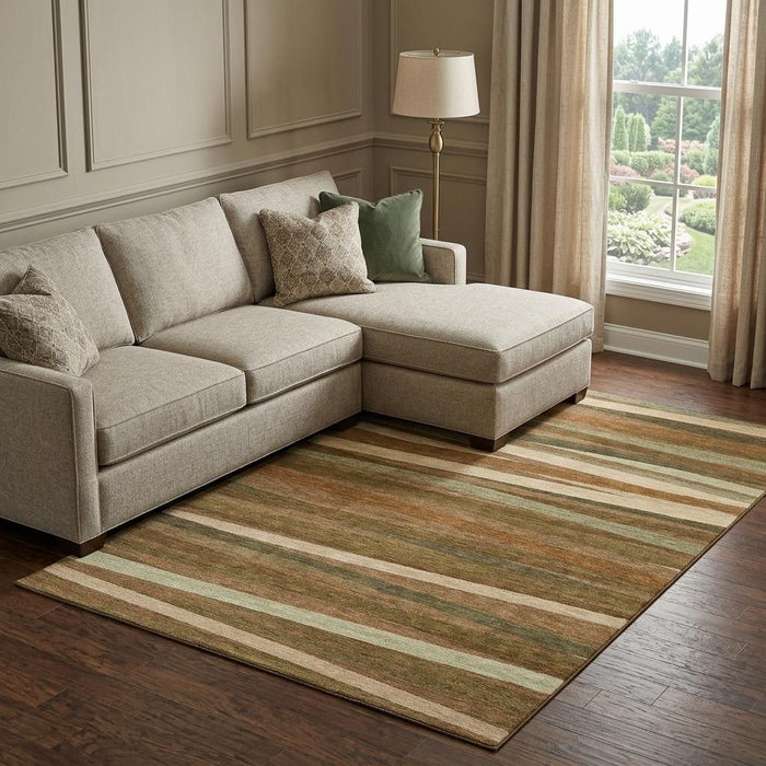 10' X 14' Striped Washable Area Rug With UV Protection (678520) - Rust / Brown / Copper