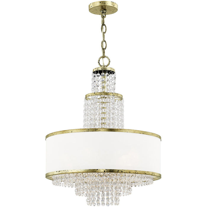 Five Light Metal Dimmable Chandelier With Shades - Bronze / Clear / Off White