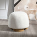 Giga round soft teddy fabric upholstered ottoman with metal accents, versatile stool ottoman for living room or bedroom decor.