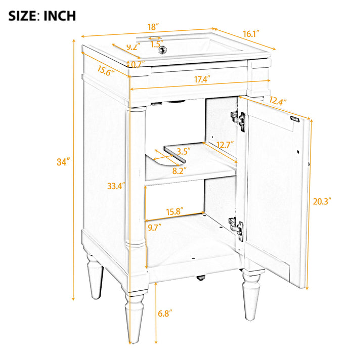Giga bathroom vanity with drop-in sink, storage cabinet with door, compact freestanding design, ideal for modern bathrooms