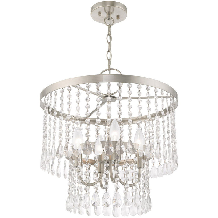 20" Four Light Dimmable Chandelier With Shades - Nickel / Pearl Silver