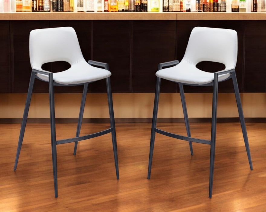 30" Faux Leather And Steel Low Back Bar Height Bar Chairs (Set of 2) - White / Black