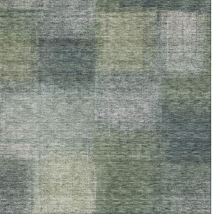 10' X 14' Abstract Washable Area Rug Polyester With UV Protection - Olive Green / Gray