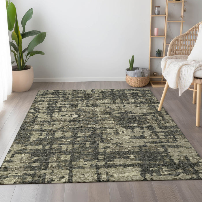 9' X 12' Abstract Washable Area Rug With UV Protection - Brown / Beige