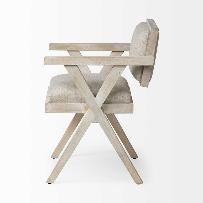Upholstered Fabric Open Back Dining Arm Chair - Cream