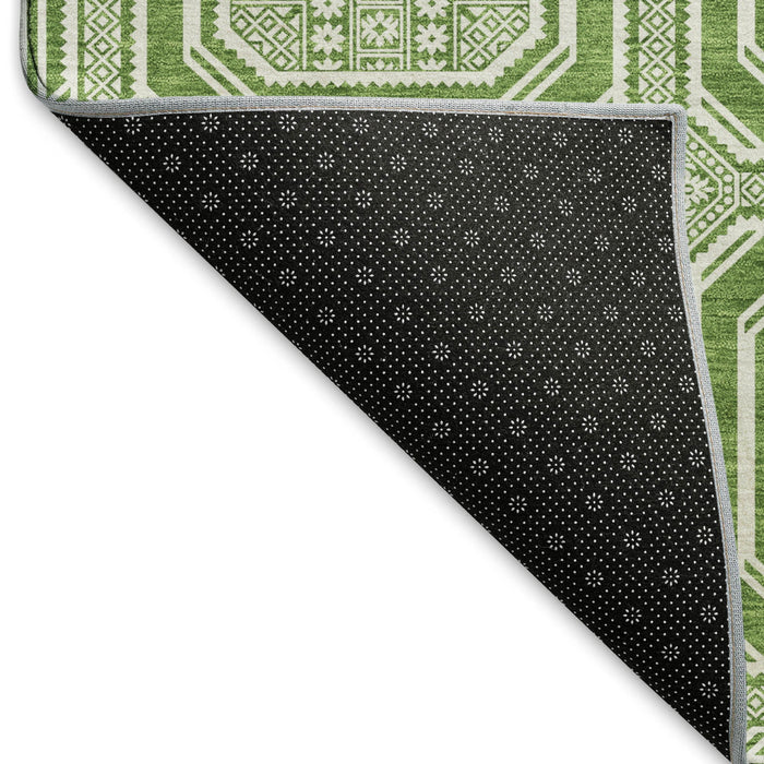 10' X 14' Geometric Washable Area Rug With UV Protection (693786) - Green / Ivory